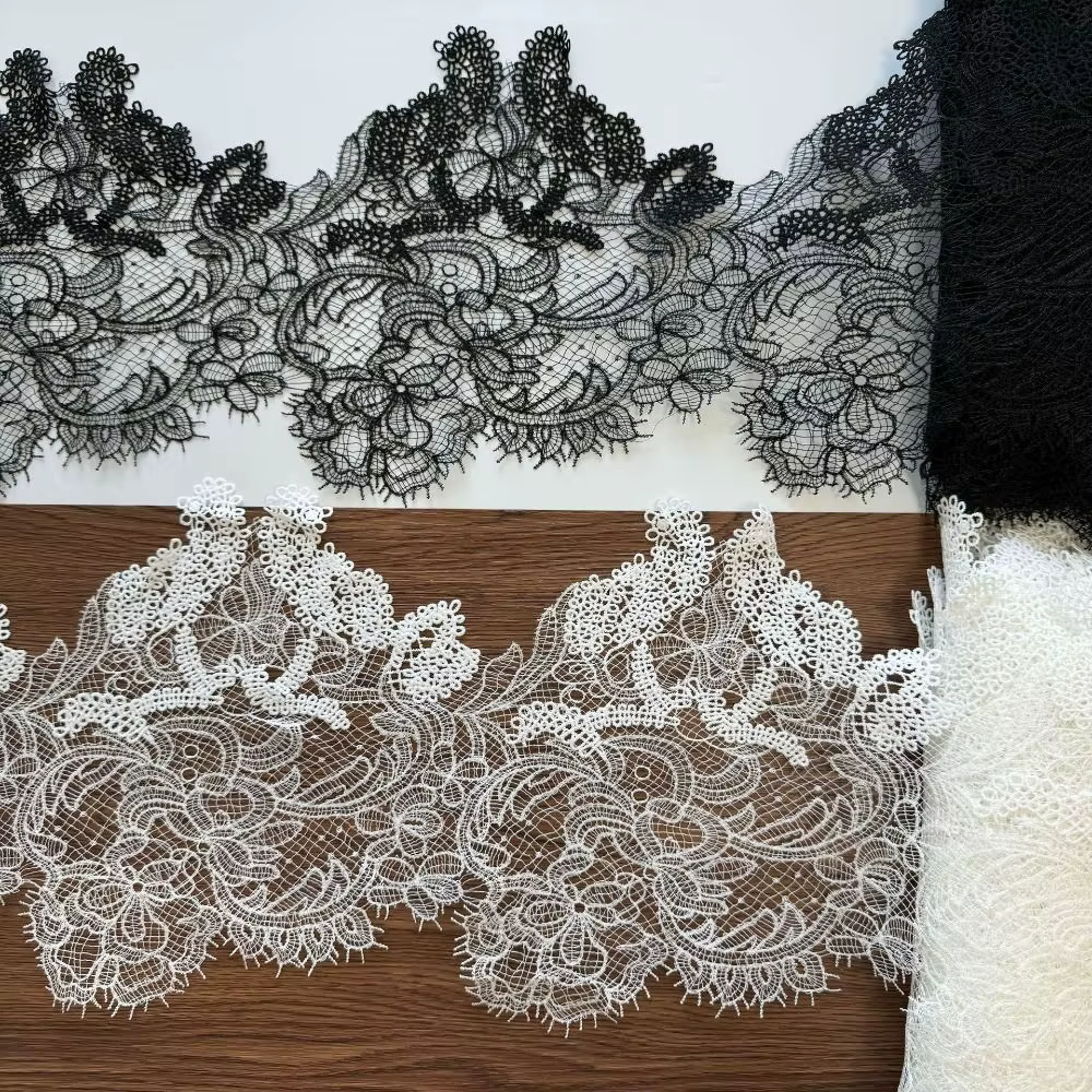 1 Yard de dentelle brodée faite main à bord festonné ajouré, Matériel de couture DIY pour broderie de mariage et robe de mariée