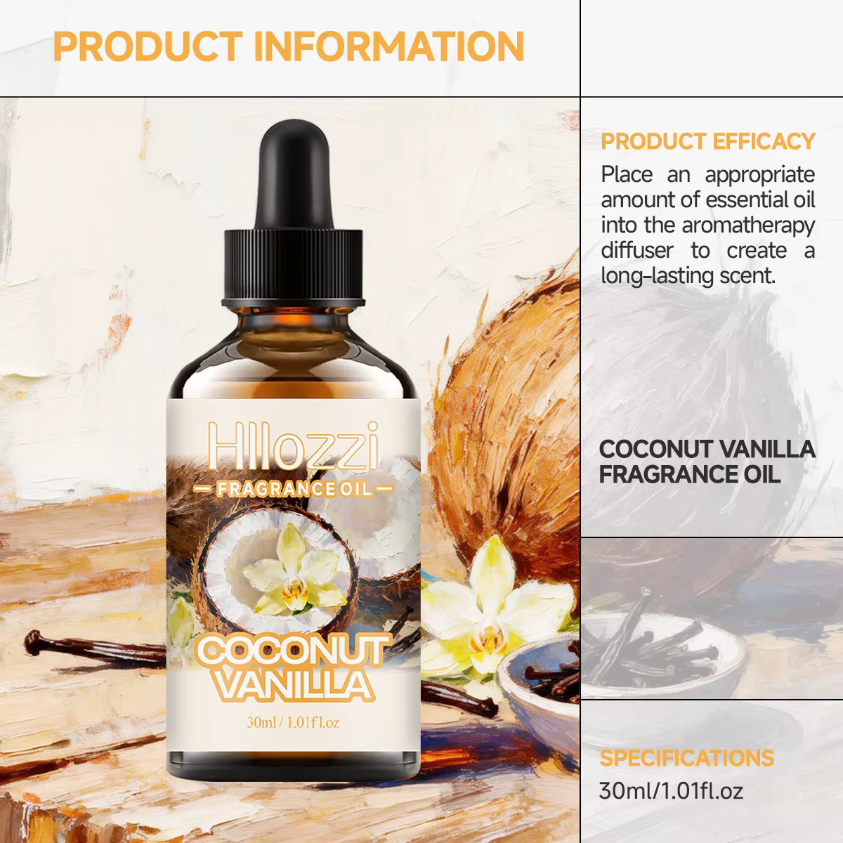 HUILE PARFUMÉE COCO VANILLE Adaptée aux soins du visage et du corps