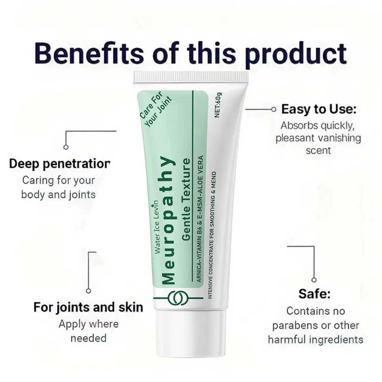 Crème de neuropathie Water Ice Levin à l'arnica et à la vitamine B6 - Concentré intensive pour apaiser l'inconfort nerveux et réparer la peau