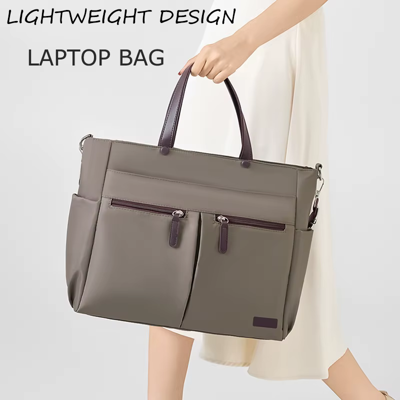 【Bandche pour ordinateur portable 】 Sac pour ordinateur portable décontracté en nylon pour femme, mallette de déplacement quotidien, sac léger à double poche principale à une épaule