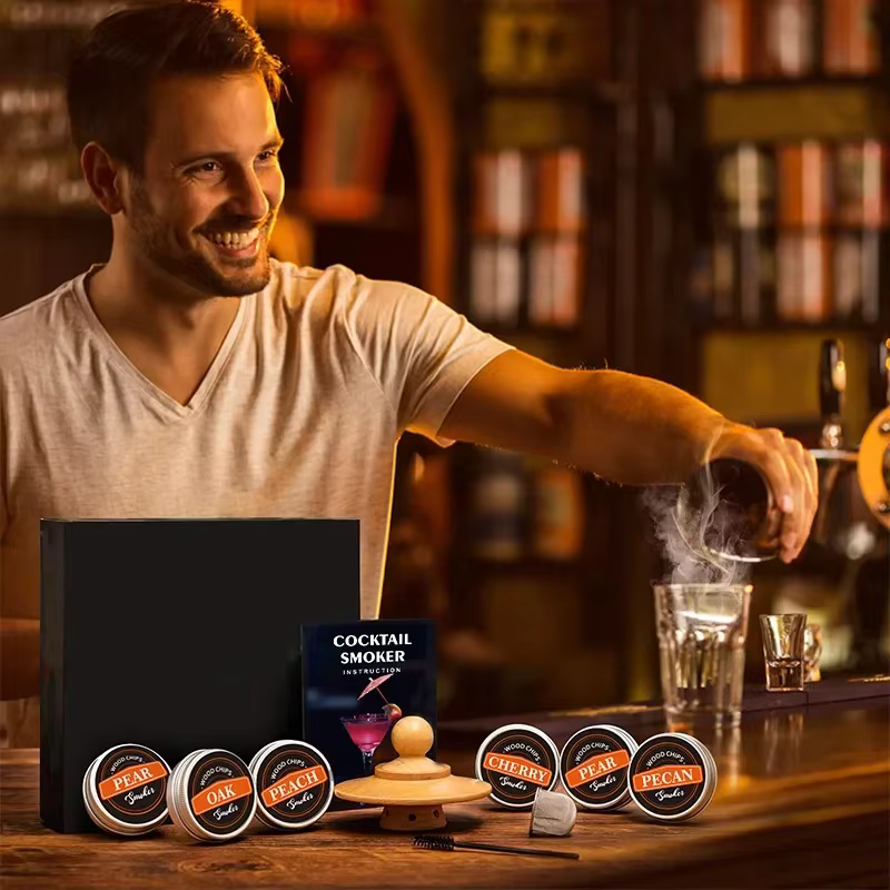 Kit de fumeur de whisky avec copeaux de bois-6 saveurs, infuseur de fumeur de boissons à l'ancienne pour cocktails, Bourbon d'anniversaire pour cadeaux