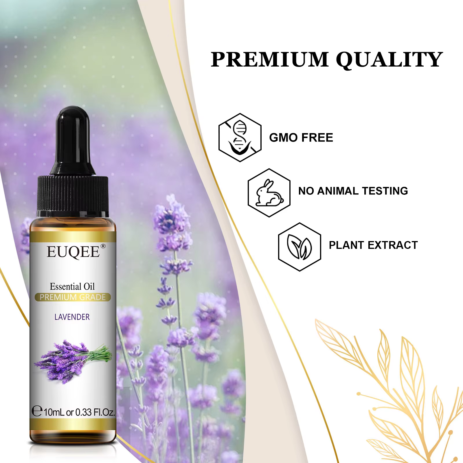EUQEE 10ml Huile Essentielle Naturelle Pure Lavande Jasmin Eucalyptus Vanille Bois de Sandal Orange Citron Oregano Rose