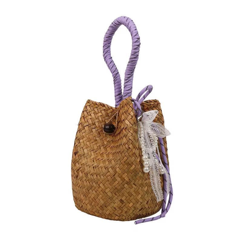 Sac tissé en paille fait à la main pour fille, panier d'été tissé à la mode pour voyage, sac pour téléphone portable