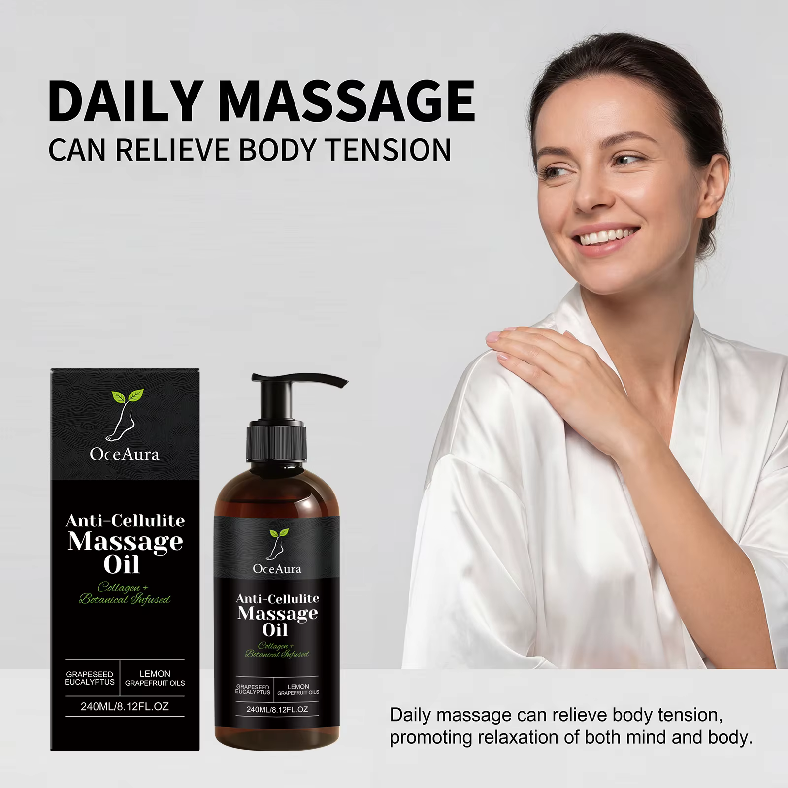 Huile de massage anti-cellulite au collagène pour l'abdomen et les cuisses