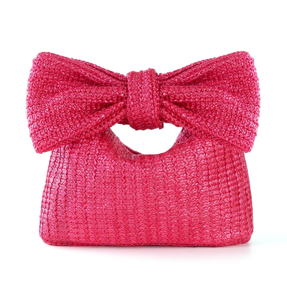 Sac à main chic en paille avec nœud pour femme – Design élégant d'été, pochette tressée, joli sac à main idéal pour le quotidien, les fêtes, les vacances et les voyages