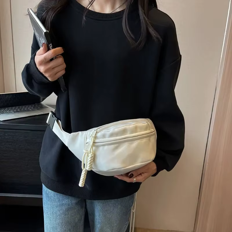 Sac de poitrine demi-lune en toile pour femme, sac banane décontracté à bandoulière