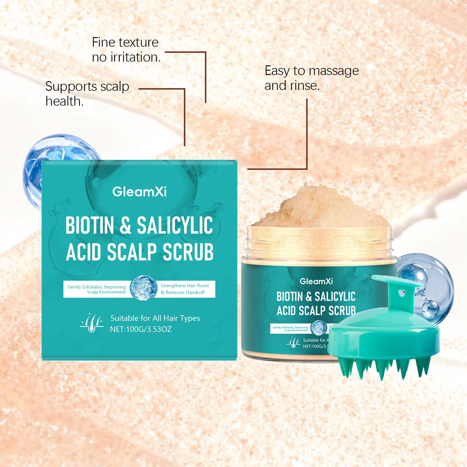 Gommage Détoxifiant au Salicylique pour le Cuir Chevelu avec Brosse de Massage – Nettoyage en Profondeur