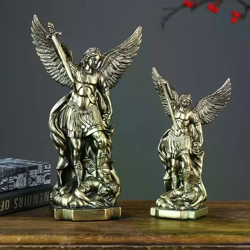 Statue de Saint-Michael pour la Protection de la maison, Sculpture de Saint catholique, idée cadeau chrétienne, décor en résine, figurine d'autel d'église, décoration de maison