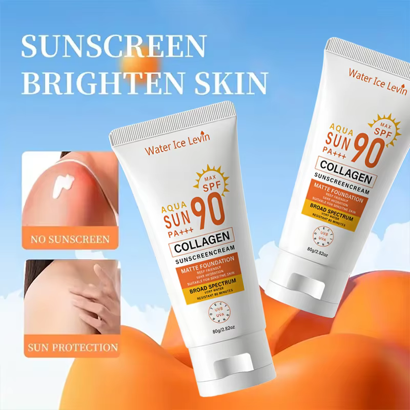 Crème solaire SPF 90+ PA+++ Large spectre. Résistant à l'eau 80 minutes. Protège contre les UVB et les UVA. Amical pour les récifs. Collagène. 80g.