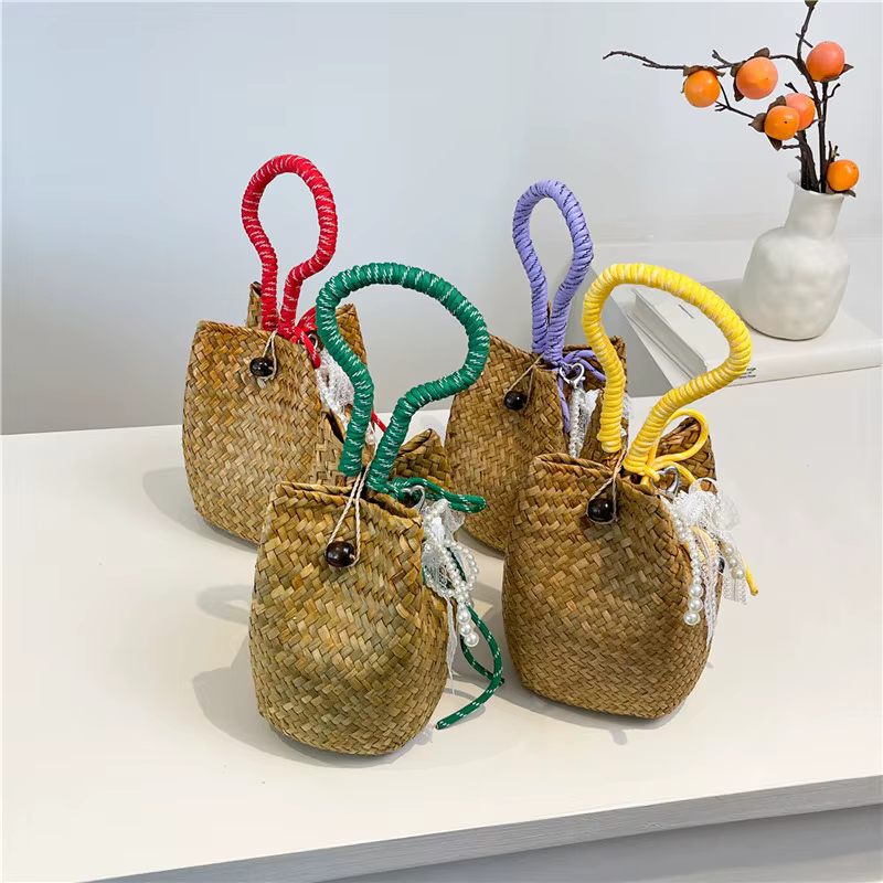 Sac tissé en paille fait à la main pour fille, panier d'été tissé à la mode pour voyage, sac pour téléphone portable