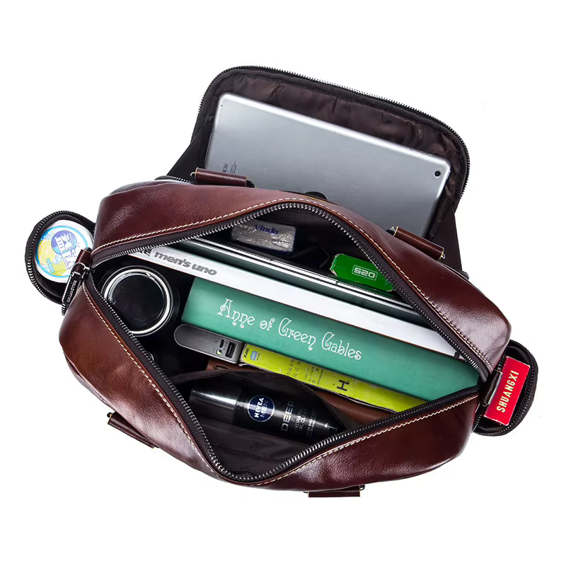 Sac à main en cuir véritable pour homme, sac de voyage en cuir de vachette de luxe, fourre-tout décontracté, étui à bombes, sac latéral professionnel lancé par ordinateur portable