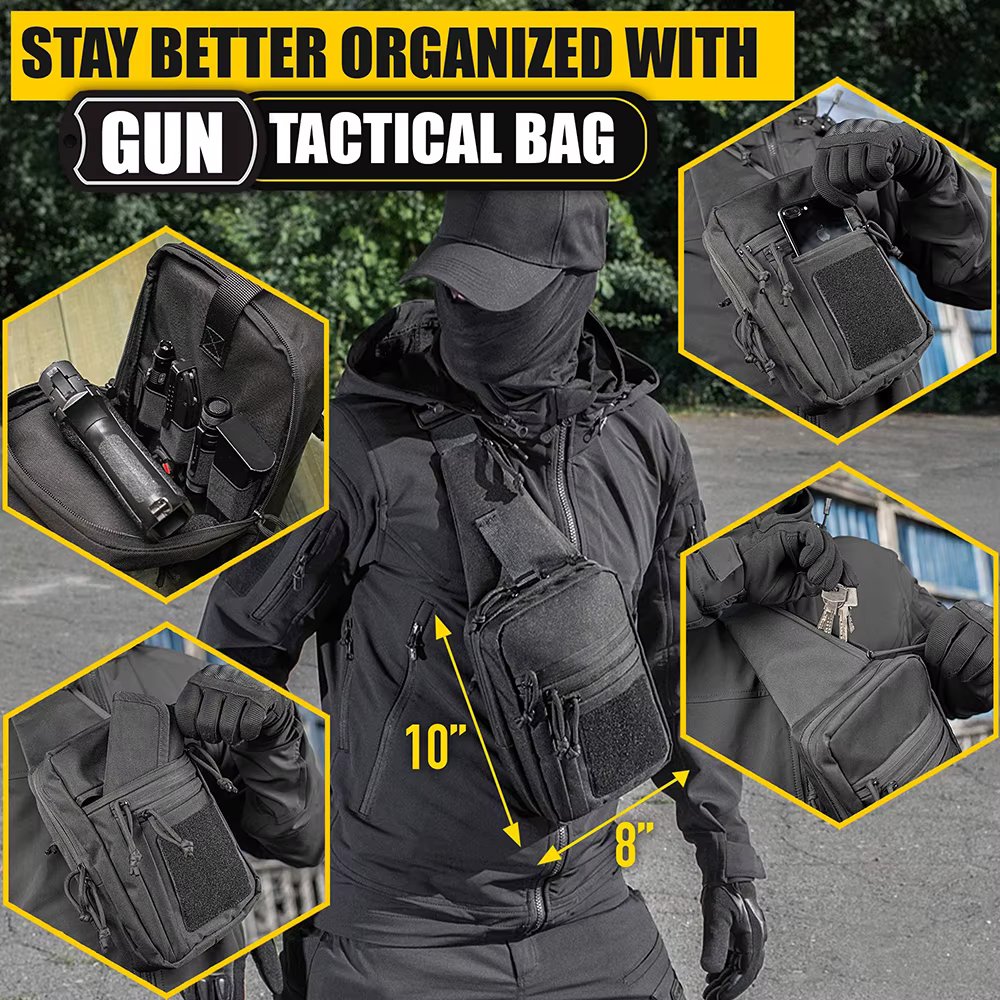 Sac de transport dissimulé pour pistolet, sangle d'épaule pour étui de pistolet, sac de poitrine pour la chasse gauche et droite en plein air