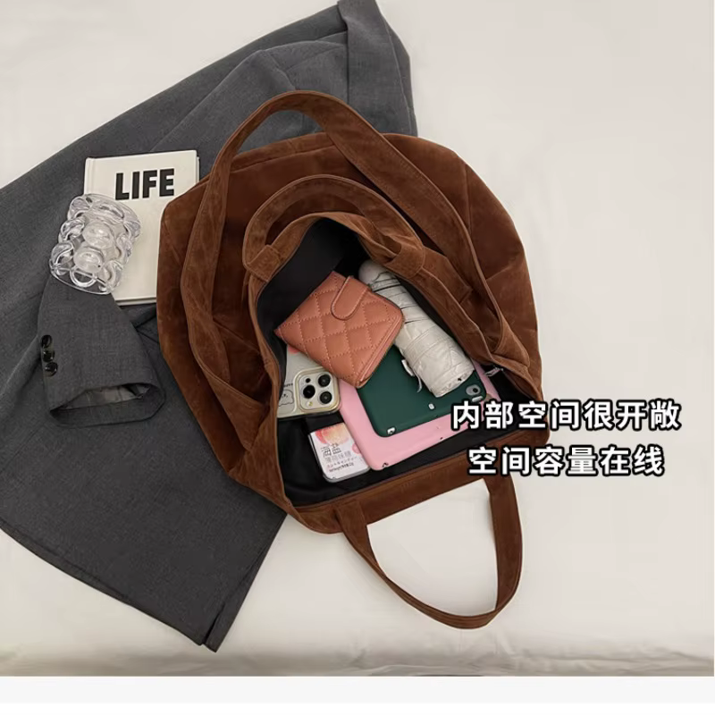 Sacs fourre-tout vintage en daim pour femmes, grand sac à bandoulière initié, sac à livres étudiant coréen, sacs à main, nouvelle mode, 2025