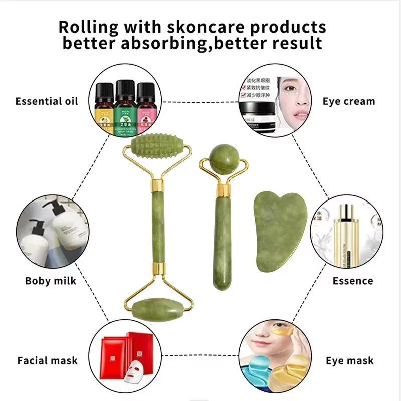 Rouleau de Jade naturel pour le visage Gua Sha