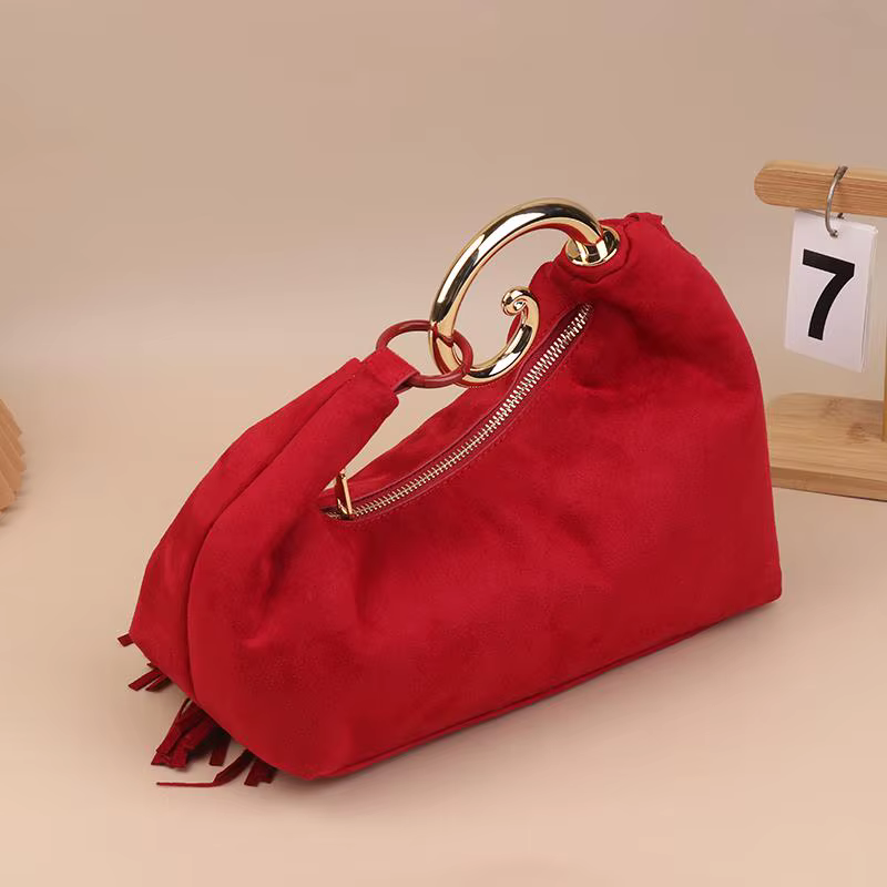 Sacs de soirée vintage tendance pour femmes, sacs à main en faux daim de luxe français avec poignée en métal durable