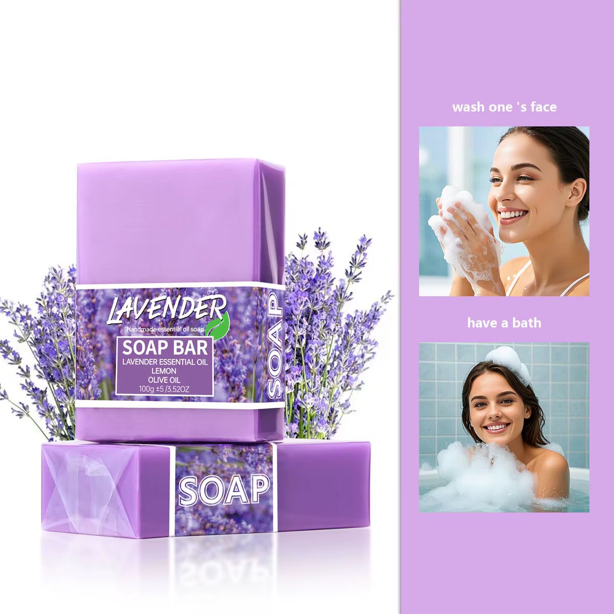 100g huile de lavande fait à la main glycérine barre de savon corps visage