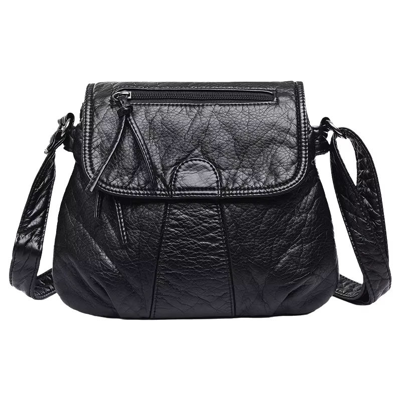 Sac à bandoulière en cuir souple tendance pour femme, style délavé, double compartiment, sac à main pour femme, tendance urbaine, taille moyenne, carré