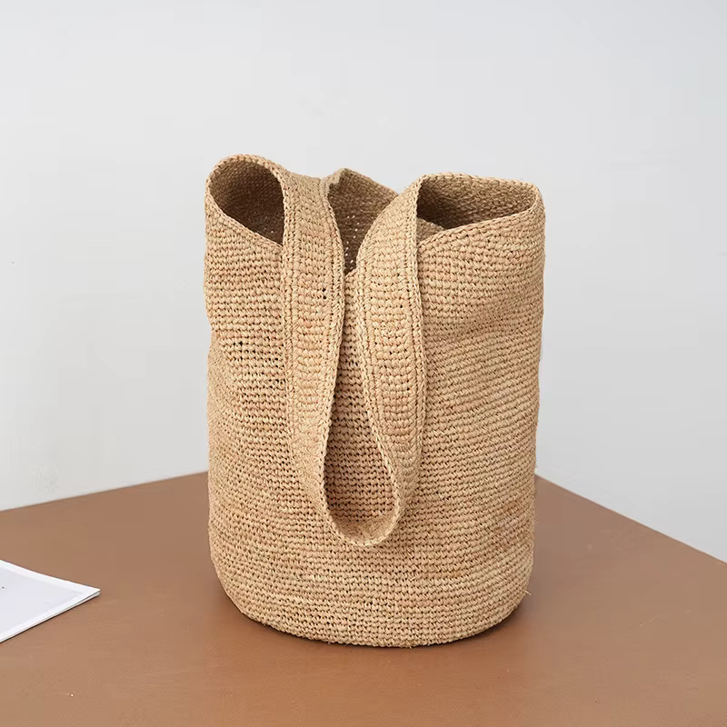 Sac seau en paille tressé à la main pour femme, style bohème, grande capacité, sac à bandoulière, sac de plage d'été, sac à main décontracté pour les trajets quotidiens
