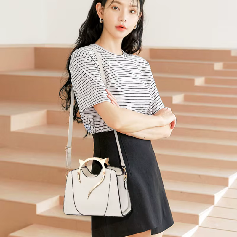 Sac à main à poignée en forme de chat pour femmes, tendance et à la mode, couleur unie, sac à bandoulière Simple et décontracté
