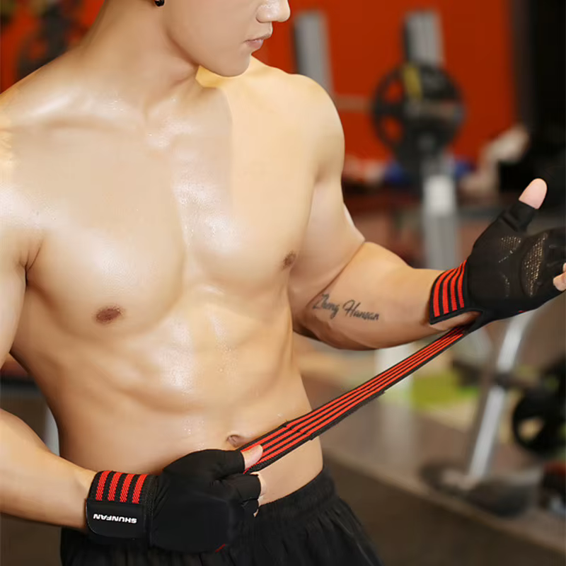Gants de levage WePackage pour hommes et femmes, entraînement de musculation, gymnastique, fitness, enveloppes de poignet, demi-doigt, rouge