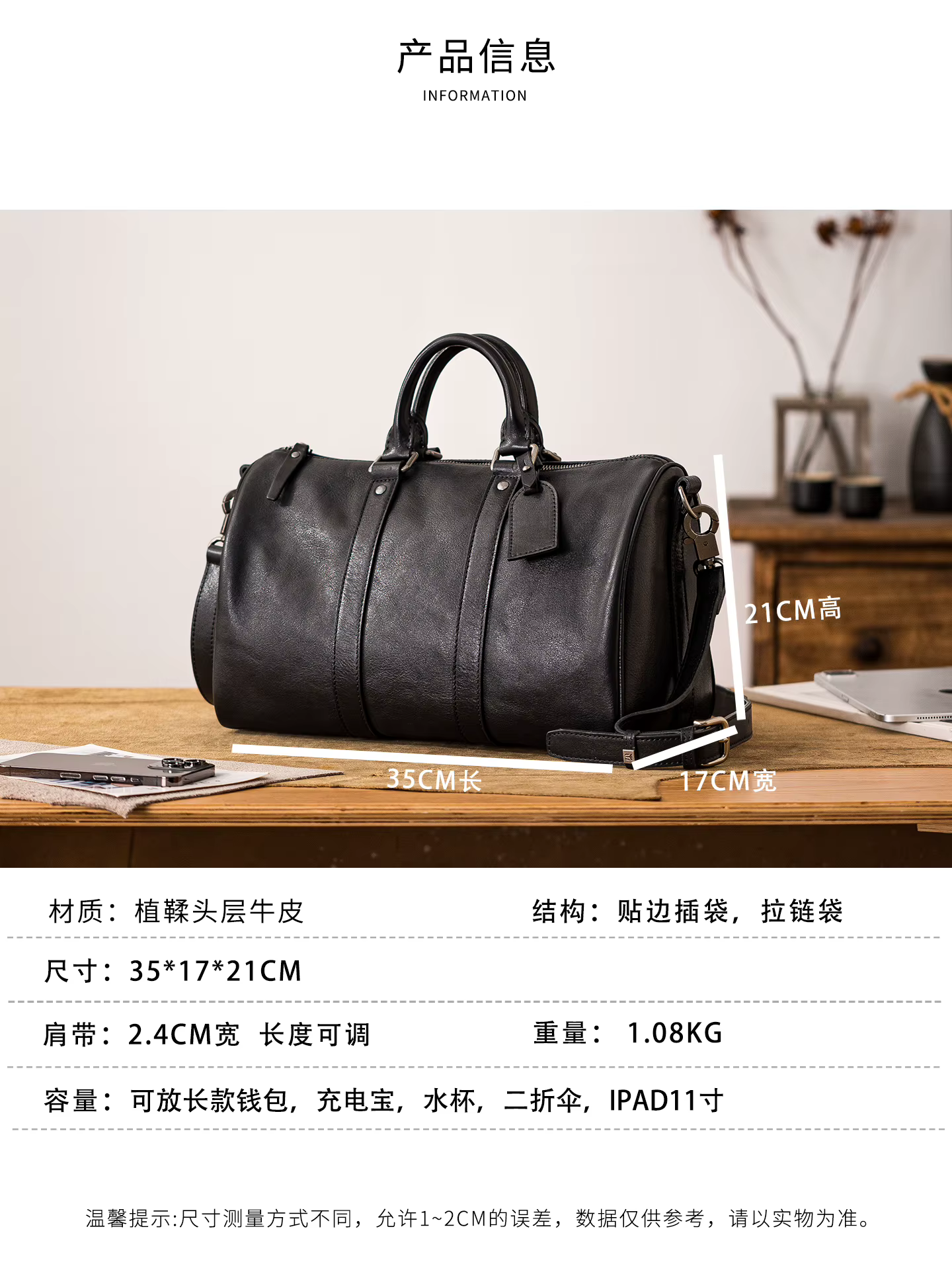 week-end en plein air fait à la main de luxe en cuir véritable hommes sac à bandoulière noir mode décontracté concepteur en cuir de vache grand sac à main noir