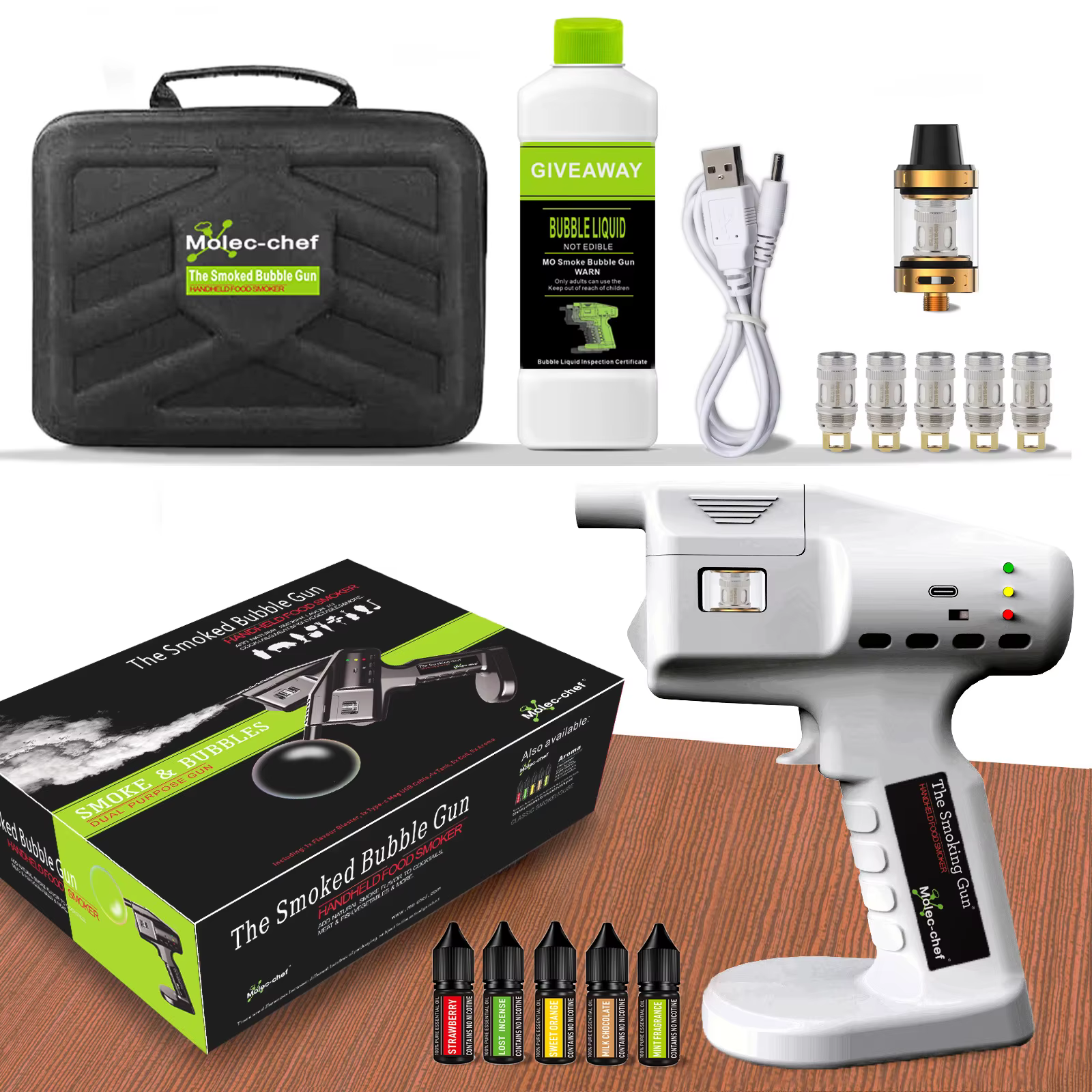 Pistolet à fumée pour cocktail, kit de fumoir à cocktail, fumoir à huile essentielle aux extraits d'herbes, bon pour les aliments fumés et les cocktails