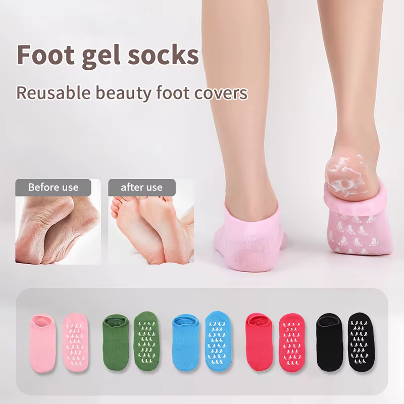 1 paire de chaussettes et gants hydratants multicolores pour les pieds secs et gercés