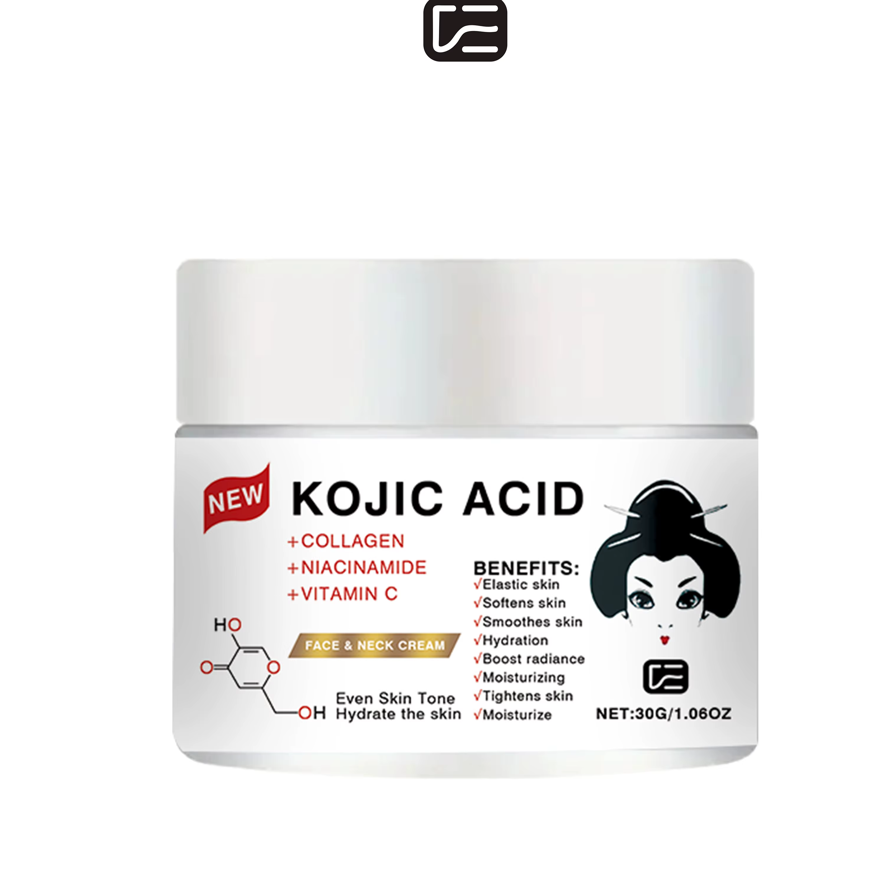 Crème pour le visage et le cou à l'acide kojique - Hydratante