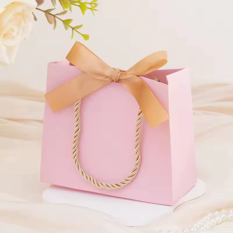 Sacs cadeaux de remerciement avec poignées, Mini sac à main rose avec ruban à nœud, sac de cadeaux de fête en vrac pour fournitures de mariage de Festival