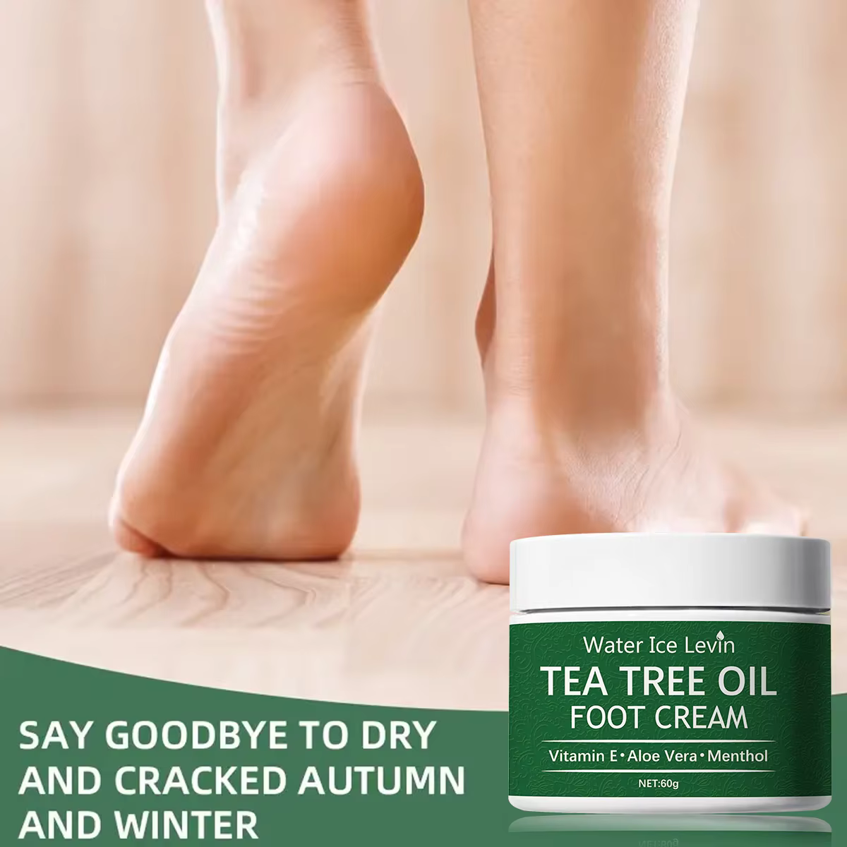 Crème pour les pieds à l'huile d'arbre à thé Water Ice Levin – Vitamine E Aloe Vera Menthol Ralent
