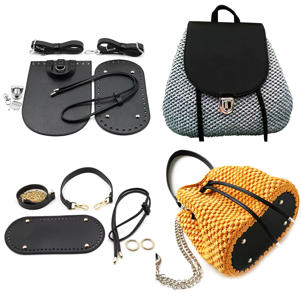1 ensemble de sacs à main faits à la main pour femmes, sac de couture, housse en cuir avec trous, accessoires de bricolage pour sac à dos tricoté