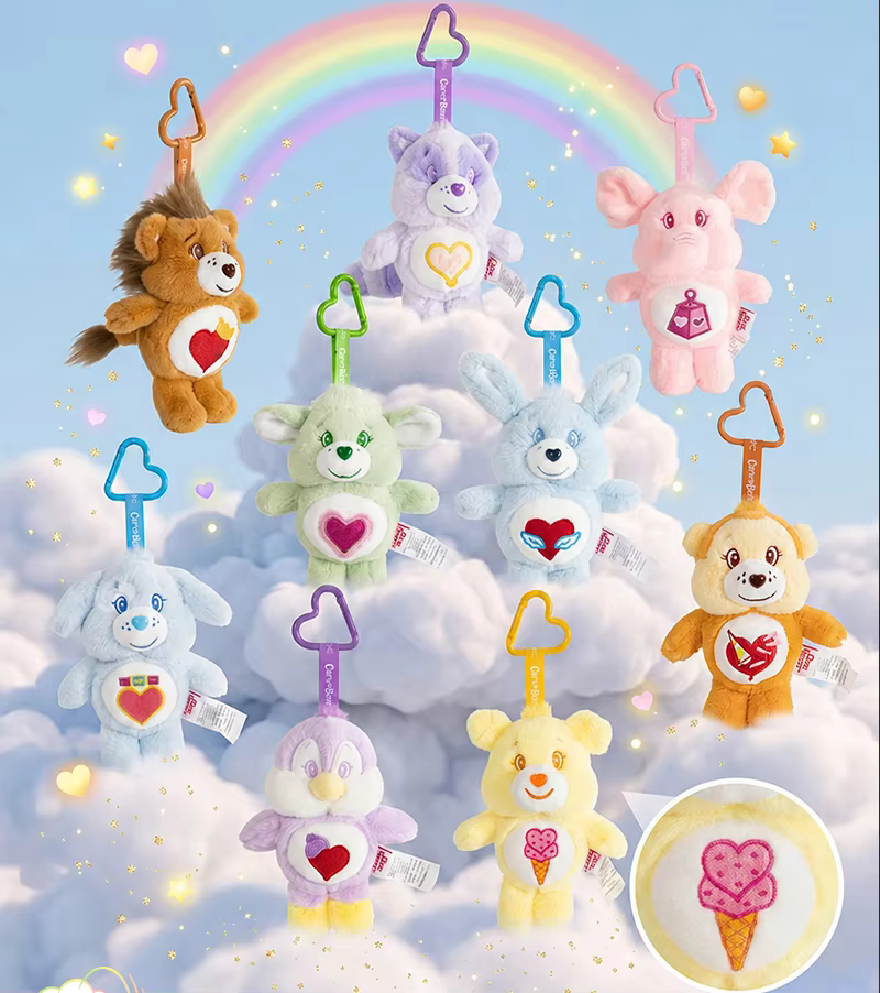Porte-clés en peluche Care Bears Cousins 15 cm, pendentif animal, jouet en peluche de dessin animé, breloque pour sacs, cadeau, accessoire