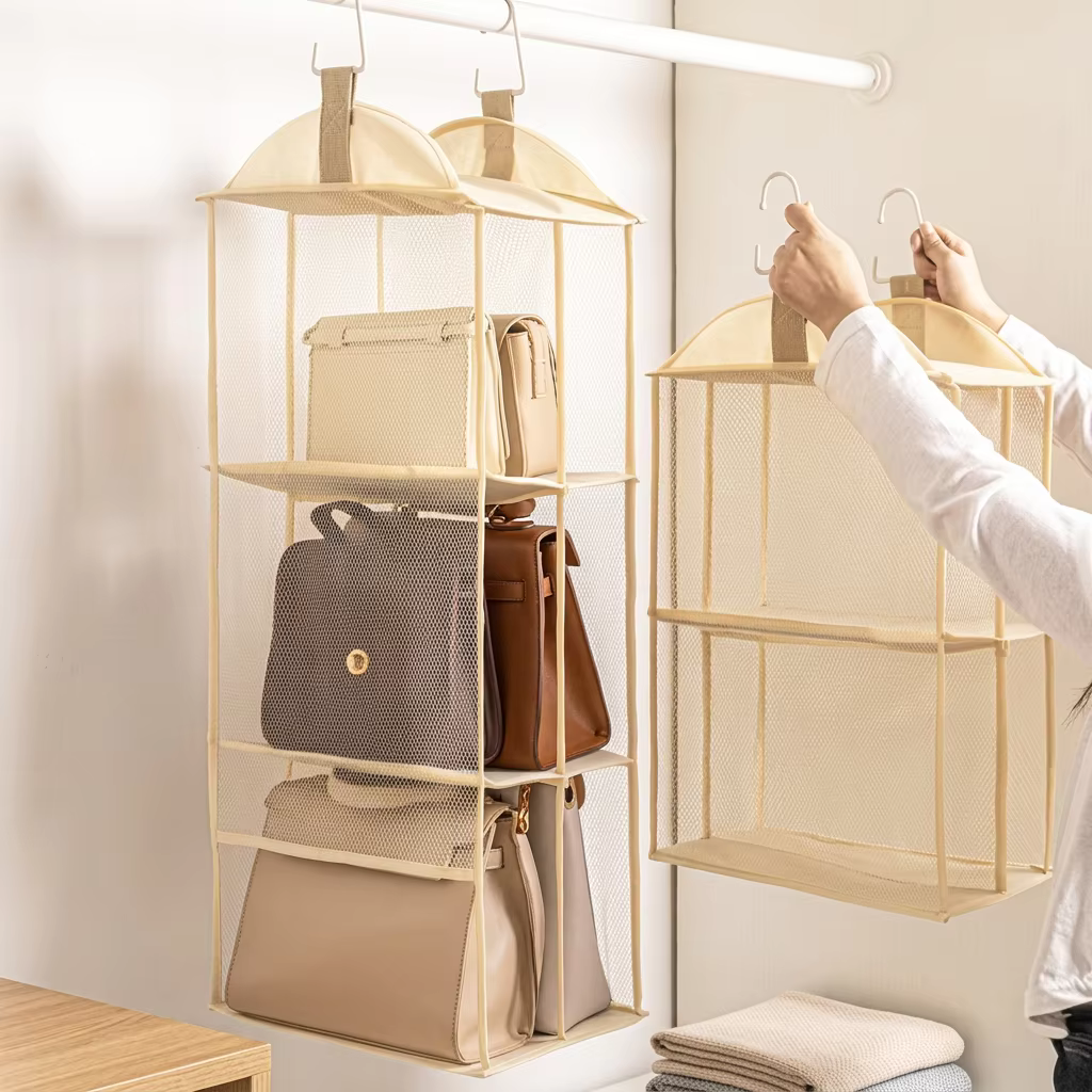 Organisateur de sacs à main pour placard, support suspendu pour sacs à main et pochettes, anti-poussière, multi-niveaux