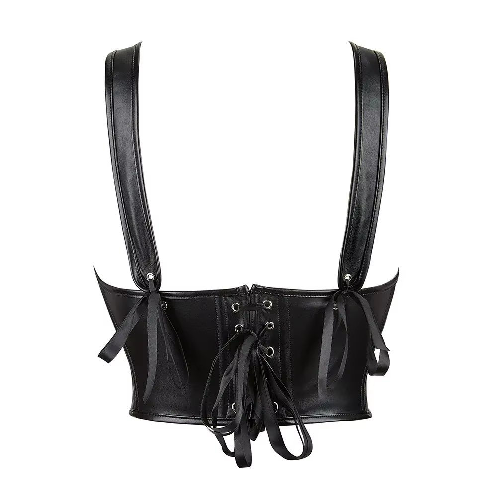 Corset en cuir à lacets Bustiers gilet avec sangle minceur corps Shaper vêtements d'extérieur femmes surbuste Corsetto Korset