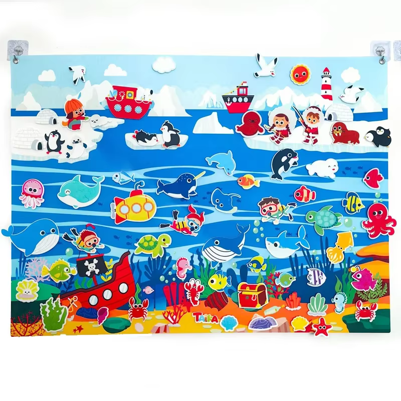 Ensemble de planches d'histoire en feutre d'animaux de ferme, Kit de jeu interactif d'apprentissage précoce, Puzzle mural suspendu, jouets regalos de tout-petits