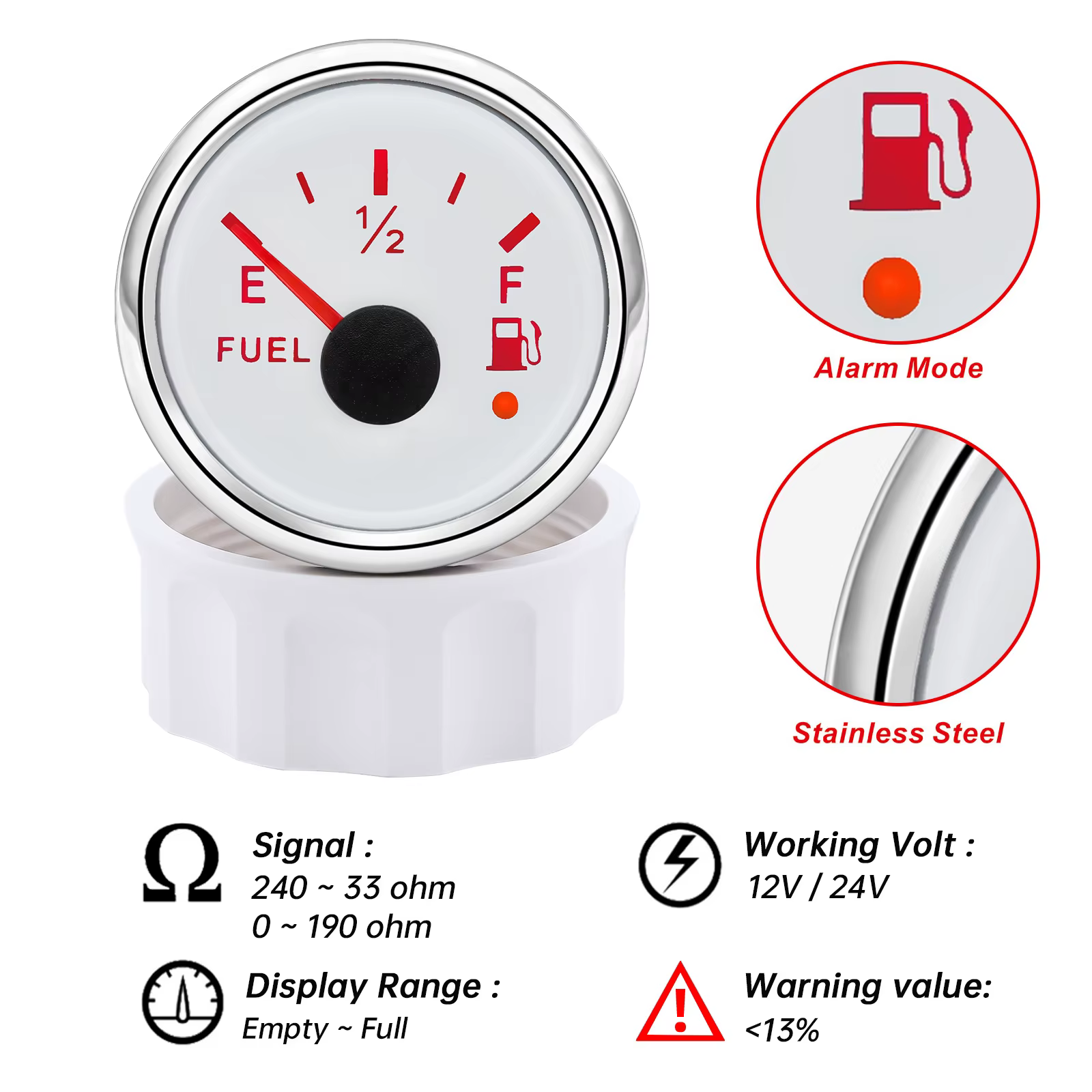 Jauge de pression d'huile 2'' 52mm, jauge de niveau d'eau, jauge de niveau de carburant, voltmètre, jauge de température de l'eau, jauge de température d'huile pour voiture, bateau, marine, 12V 24V