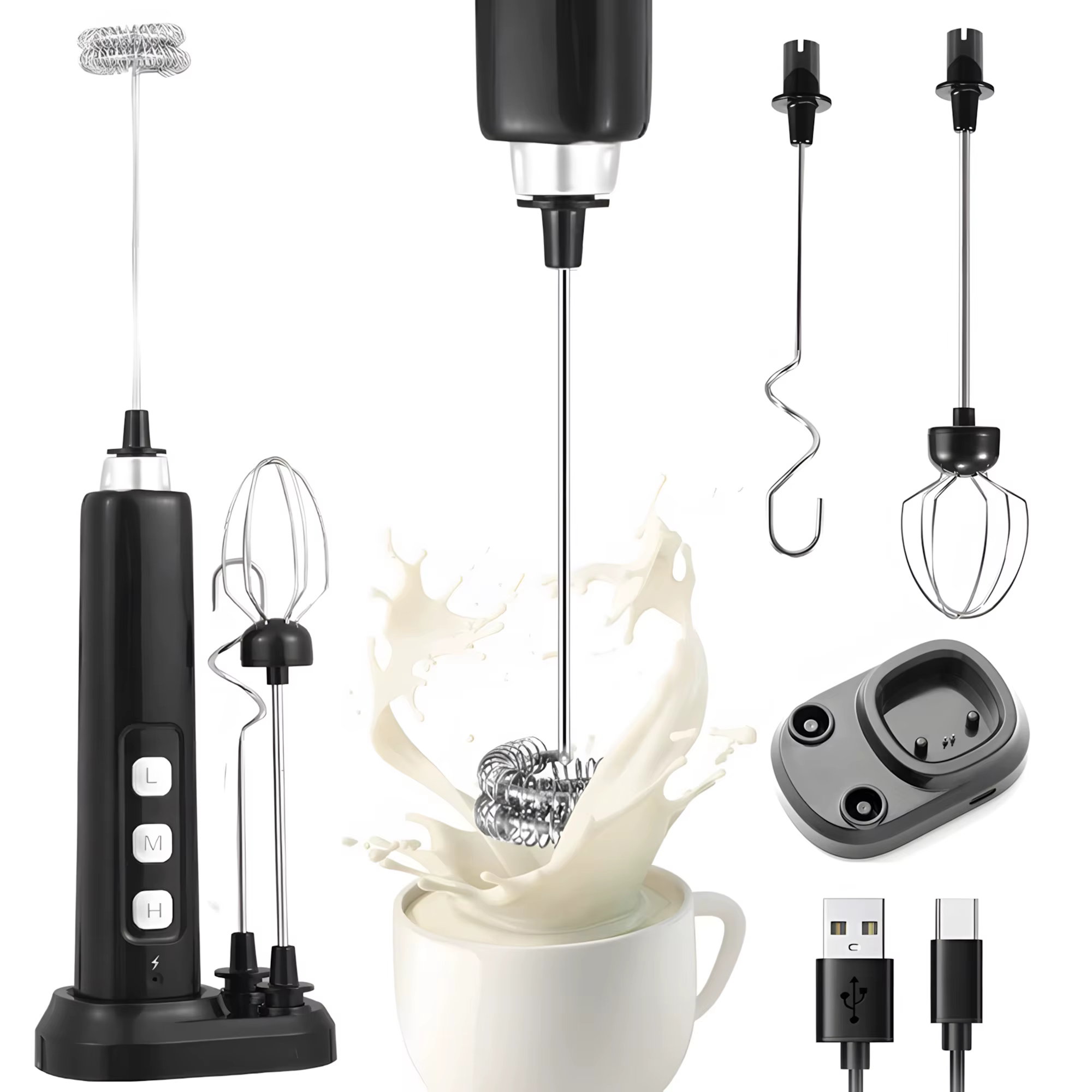 Déterminer le centre commercial aste USB-Mini mousseur à lait électrique à 3 vitesses, fouet et aide à la cuisson, accessoires de rêve multifonctionnels