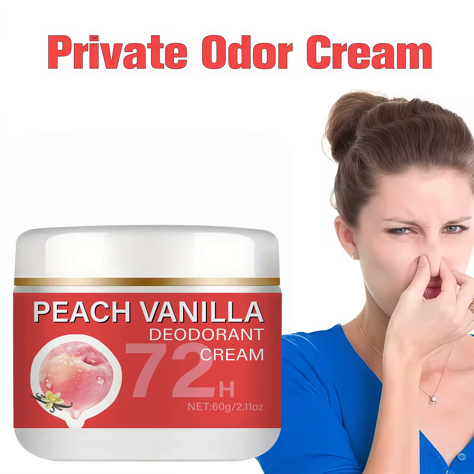 Crème déodorante pour les aisselles Peach - Fraîcheur longue durée 72 heures