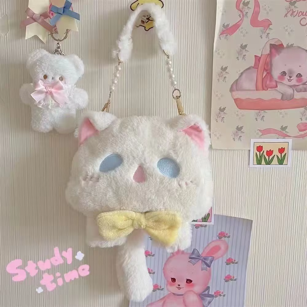 Sac à main mignon grande capacité en fausse fourrure en forme de chat, sac bandoulière pour femme