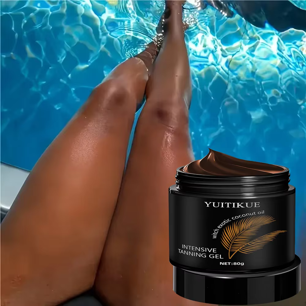  YUITIKUE Gel Bronzant Intensif 80g avec Huile de Noix de Coco - Brillant Naturel Rapide