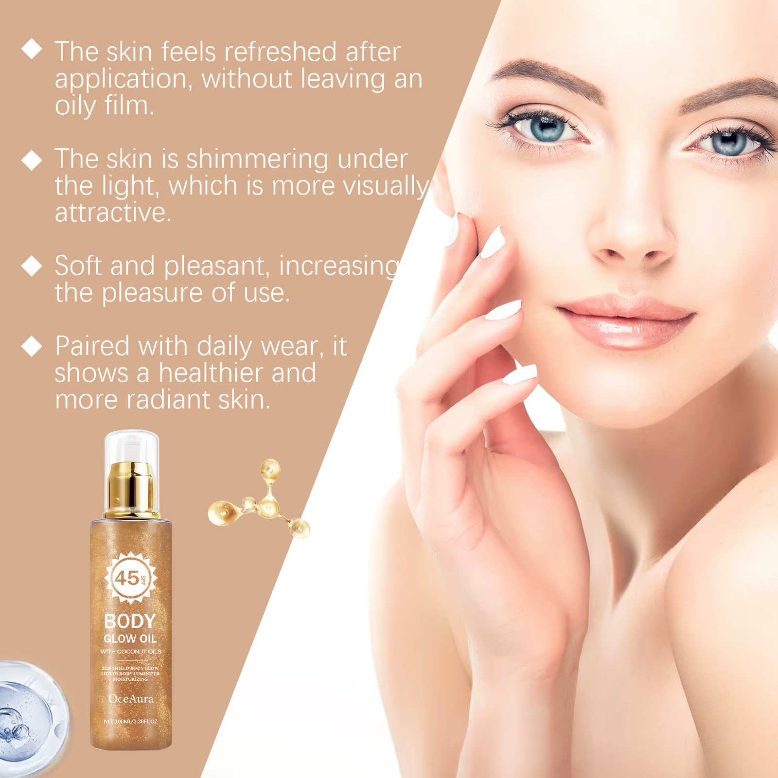 Huile Corporelle Scintillante à la Noix de Coco avec Protection Solaire UV