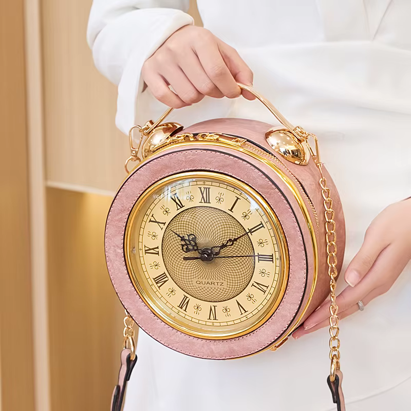 Nouveau sac à main rétro pour femme 2026, sac créatif en forme d'horloge, et petit sac rond original et amusant
