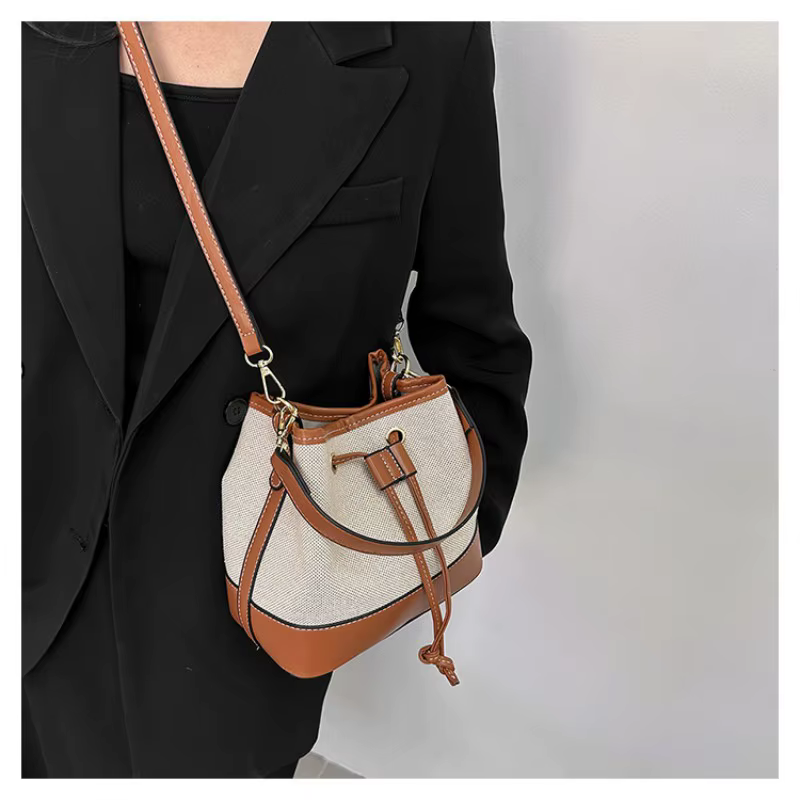 Sac seau en toile pour femmes, sacs à main de luxe de styliste, sac à bandoulière en PU, fourre-tout à la mode pour les déplacements quotidiens
