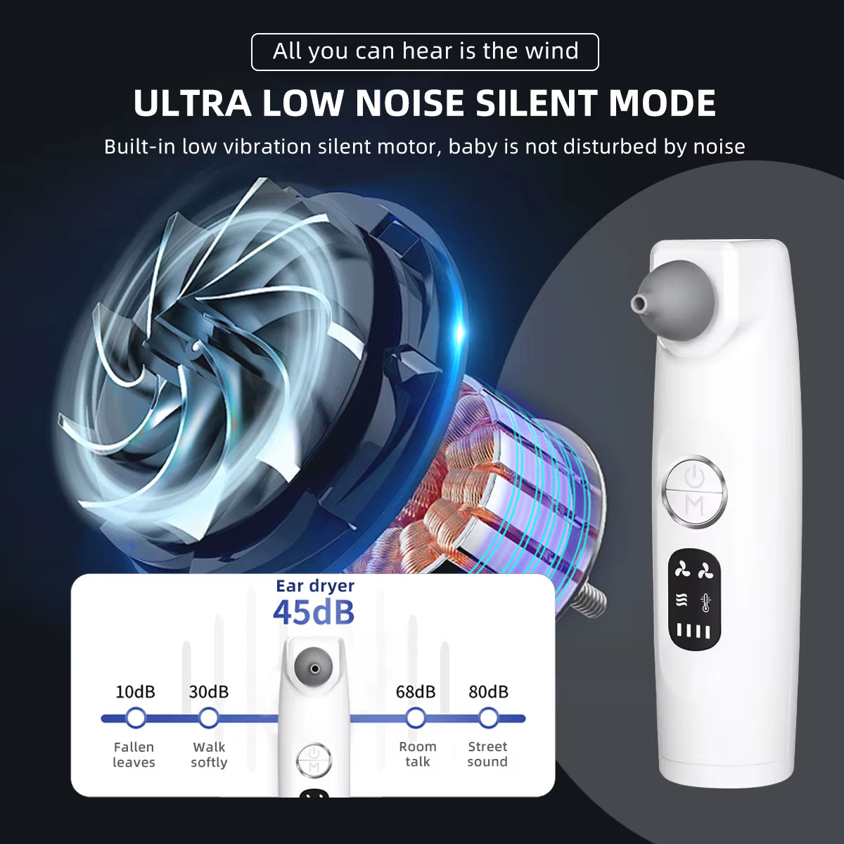 Sèche-oreilles dispositif de séchage d'oreille rechargeable avec écran LCD pour dissolvant d'eau d'oreille pour la douche, la natation et autres sports nautiques