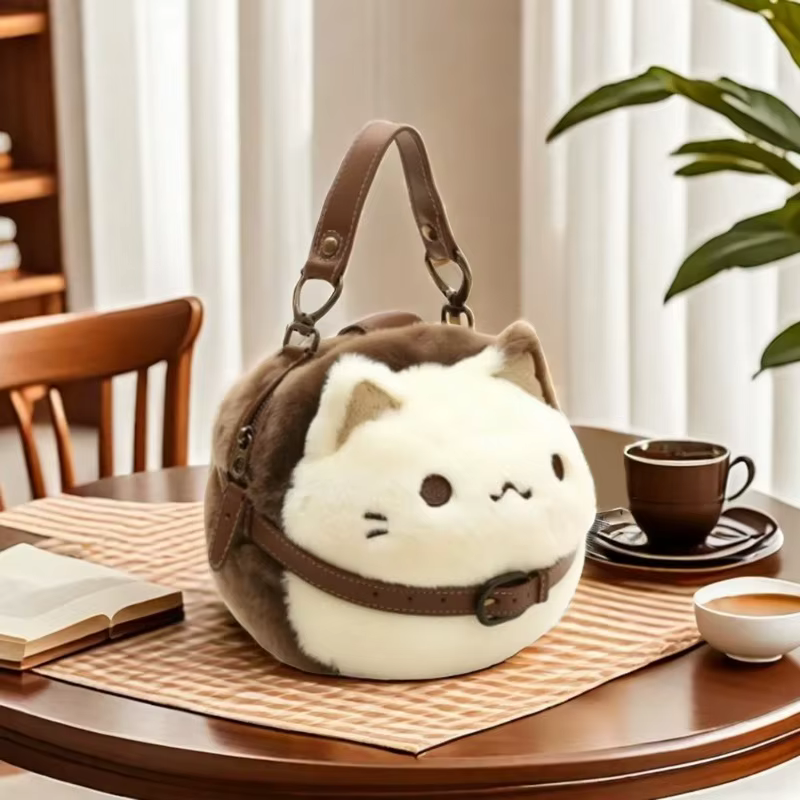 Sac à main chat en peluche mignon, sac à dos fait à la main avec Animal en peluche, sac à bandoulière de grande capacité