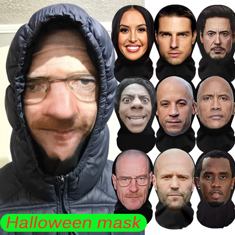 Masque intégral pour Halloween, fête costumée, cagoule avec maille visage de célébrité, couvre-chef élastique, cadeaux de Noël