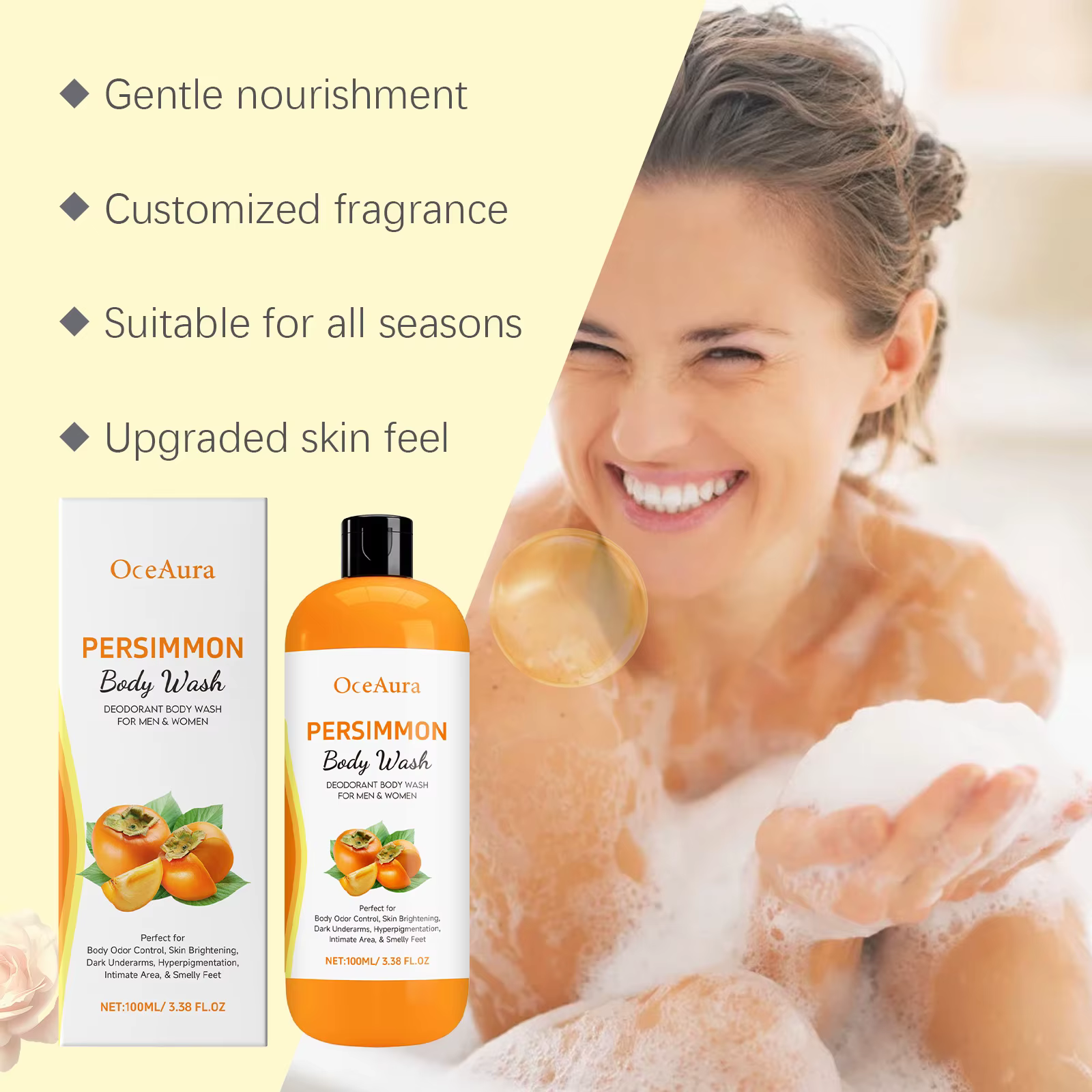 Gel douche au kaki, nettoyage doux