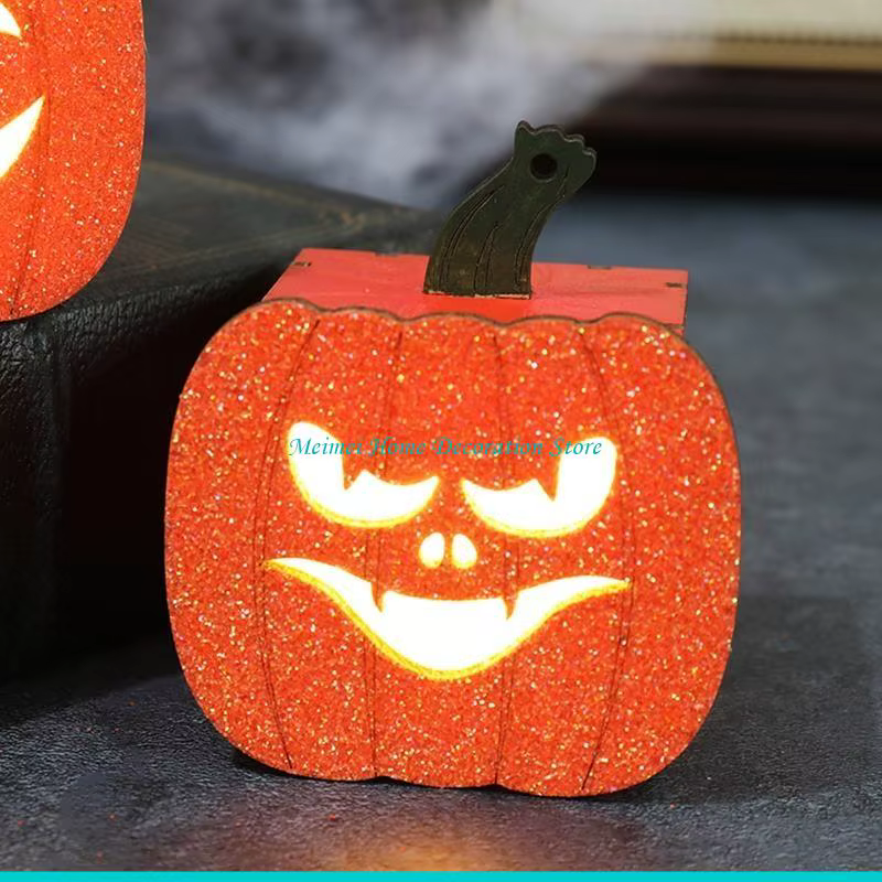 H7BF – lumières Led décoratives pour Halloween, décoration effrayante, lumière d'ambiance en bois, décoration fête