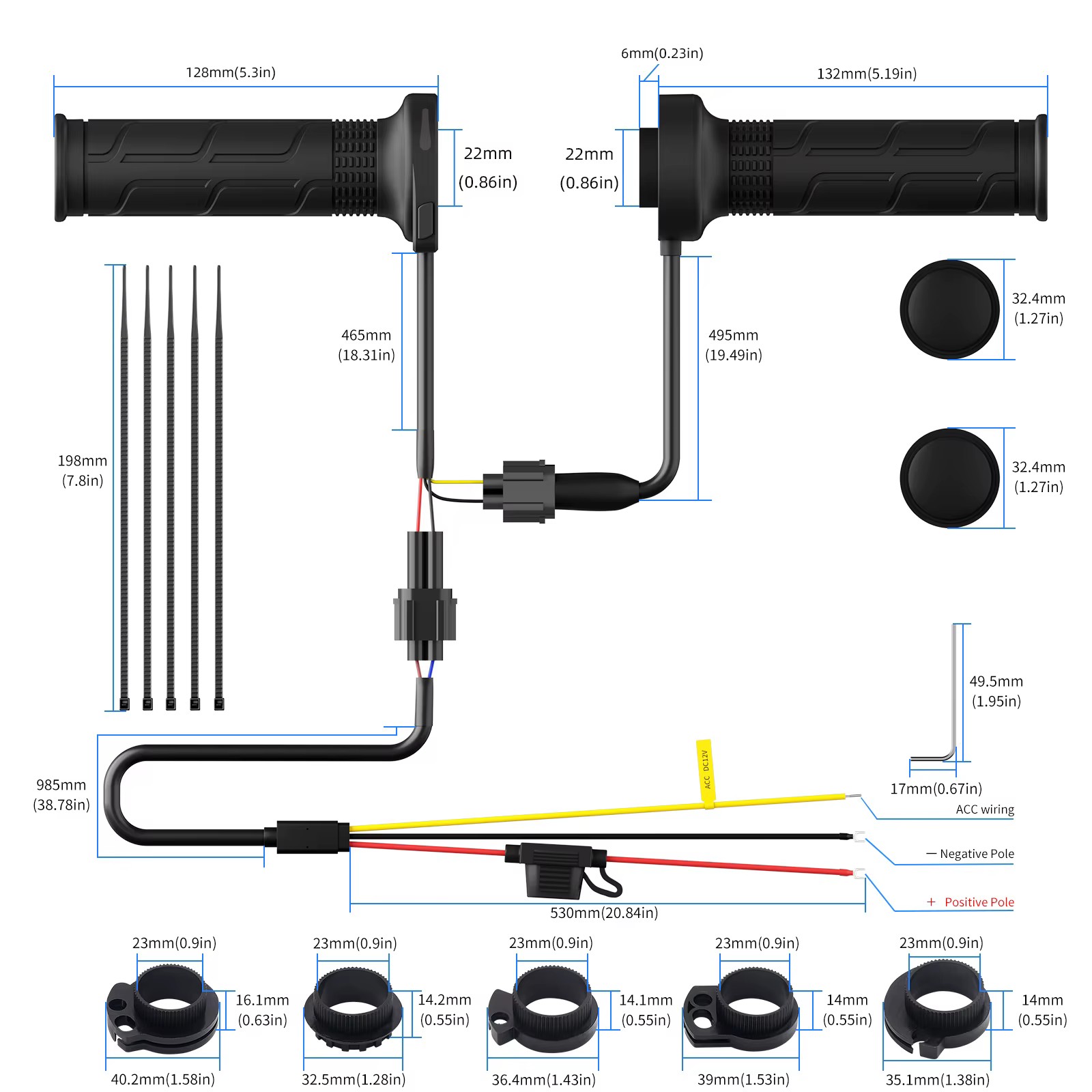 1 paire de poignées chauffantes pour moto, 12V, 22mm, température réglable, poignées chauffantes pour moto