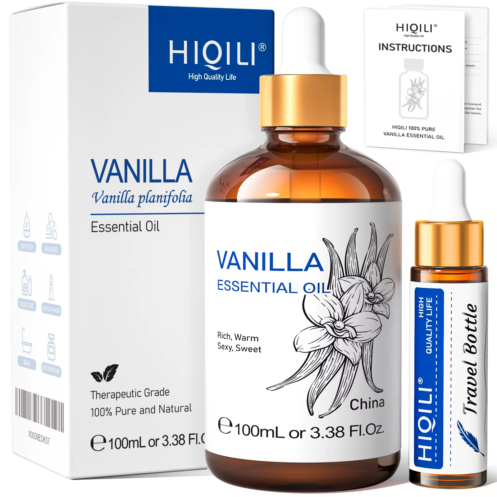 HIQILI huile essentielle de vanille 100ML pour diffuseur fabrication de bougies encens doux Orange lavande jasminum Massage soins du corps